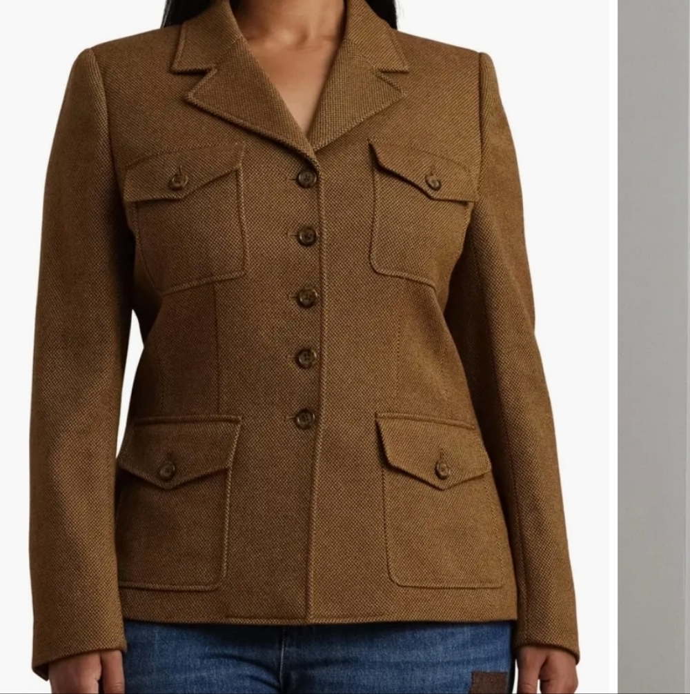 LAUREN RALPH LAUREN NWT WOOL BLEND TWILL BLAZER 18W. TAN  TAILORED